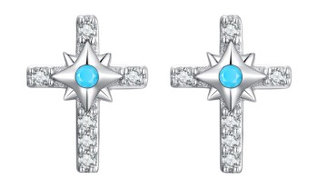 Srebrne Kolczyki - Krzyż z Niebieskim Akcentem Czerwiński