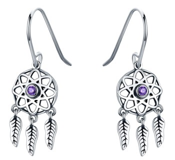 Srebrne Kolczyki - Fioletowy Dreamcatcher Czerwiński
