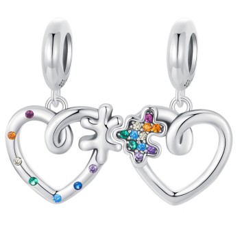 Charms Srebro 925 - Puzzle, Serca Czerwiński