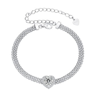 Bransoletka Srebrna 925 - Moissanit, Serce Czerwiński