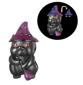Charms Srebro 925 - Świecący Czarny Kot, Halloween Czerwiński