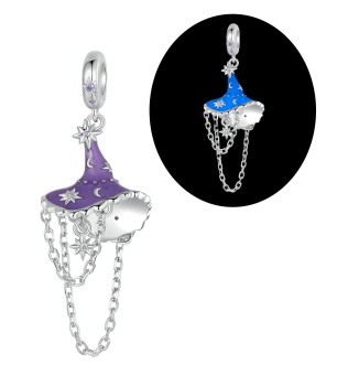 Charms Srebro 925 - Świecący Kapelusz Czarownicy Czerwiński