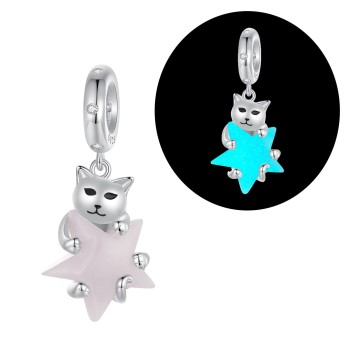 Charms Srebro 925 - Świecąca Gwiazdka, Kotek Czerwiński