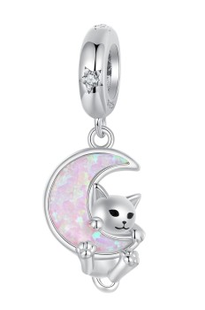 Charms Srebro 925 - Magiczny Księżyc i Kot Czerwiński