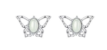 Srebrne Kolczyki - Motyl Jadeit Czerwiński