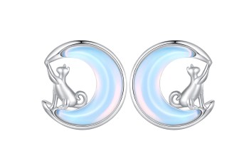 Srebrne Kolczyki - Kotek na Księżycu Czerwiński