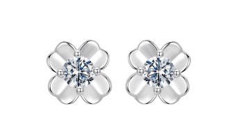 Srebrne Kolczyki - Koniczynki, Moissanit Czerwiński