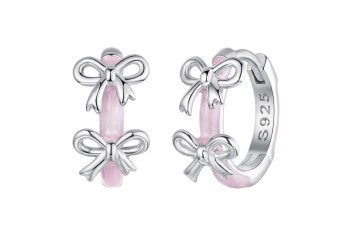 Srebrne Kolczyki - Kokardka, Róż Czerwiński