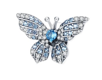 Charms Srebro 925 - Stoper, Niebieski Motyl Błysk Czerwiński