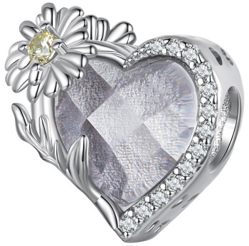 Charms Srebro 925 - Urodzinowe Delikatne Serce, Kwiecień Czerwiński