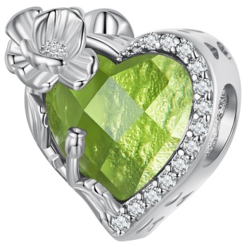 Charms Srebro 925 - Urodzinowe Jasnozielone Serce, Sierpień Czerwiński